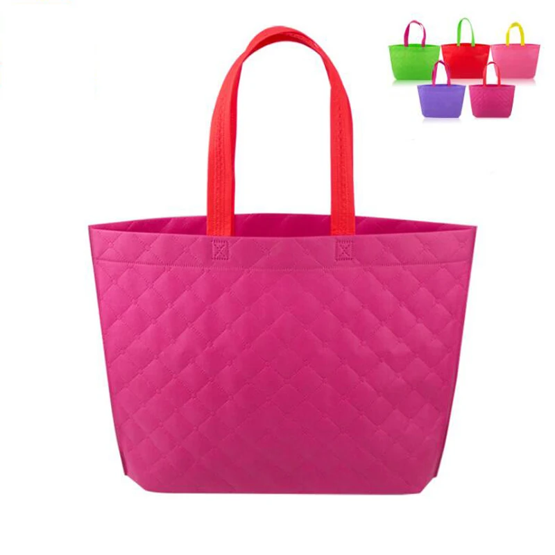 500pcs/lot ECO Plaid Clothes Storage Case Tote Recycle Non-Woven Fabric Supermarket Shopping Bag