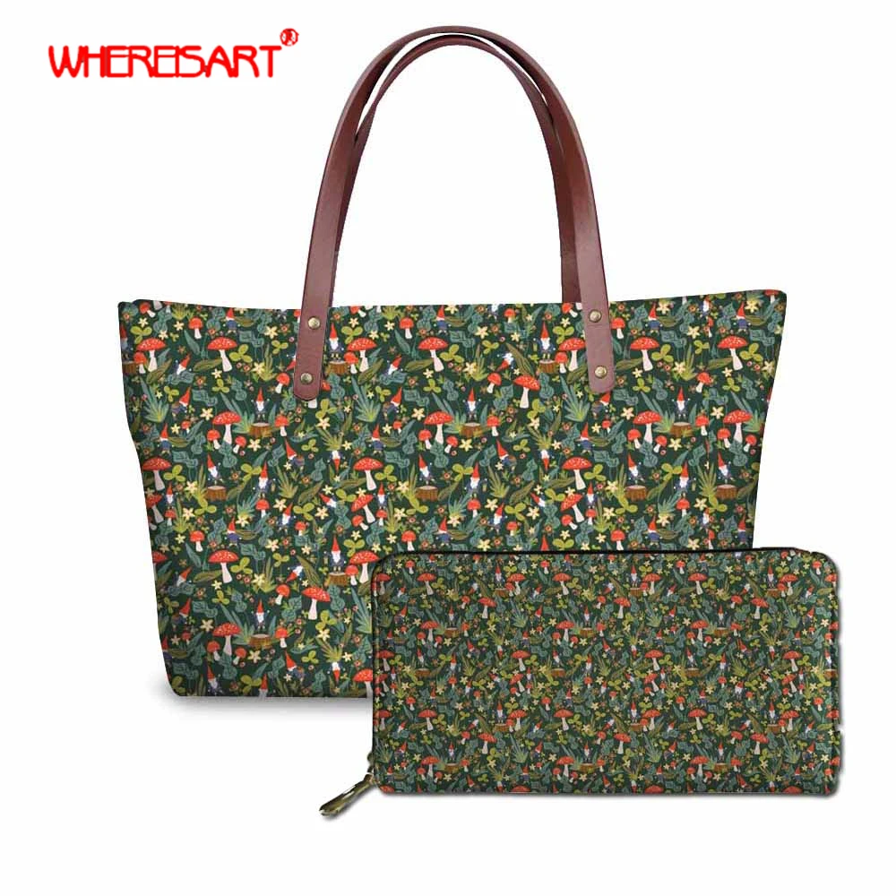 

WHEREISART Woodland Gnomes 2019 women's bag new hand bags and purse damen taschen set single shoulder bag for female