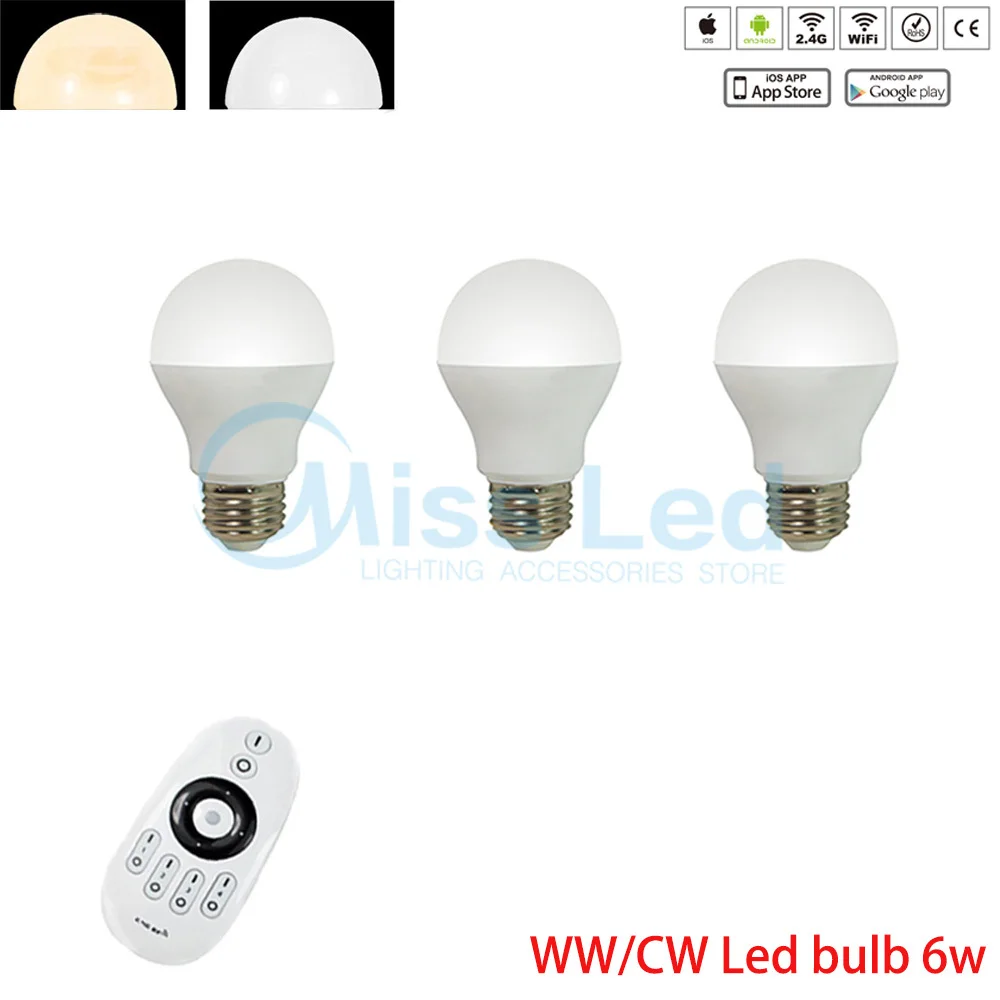 

3x  Warm/Cold White 6W E27 Wifi LED Bulb +  2.4G Remote groups control wifi  4-zones wireless RF Touch for bulb light lamp