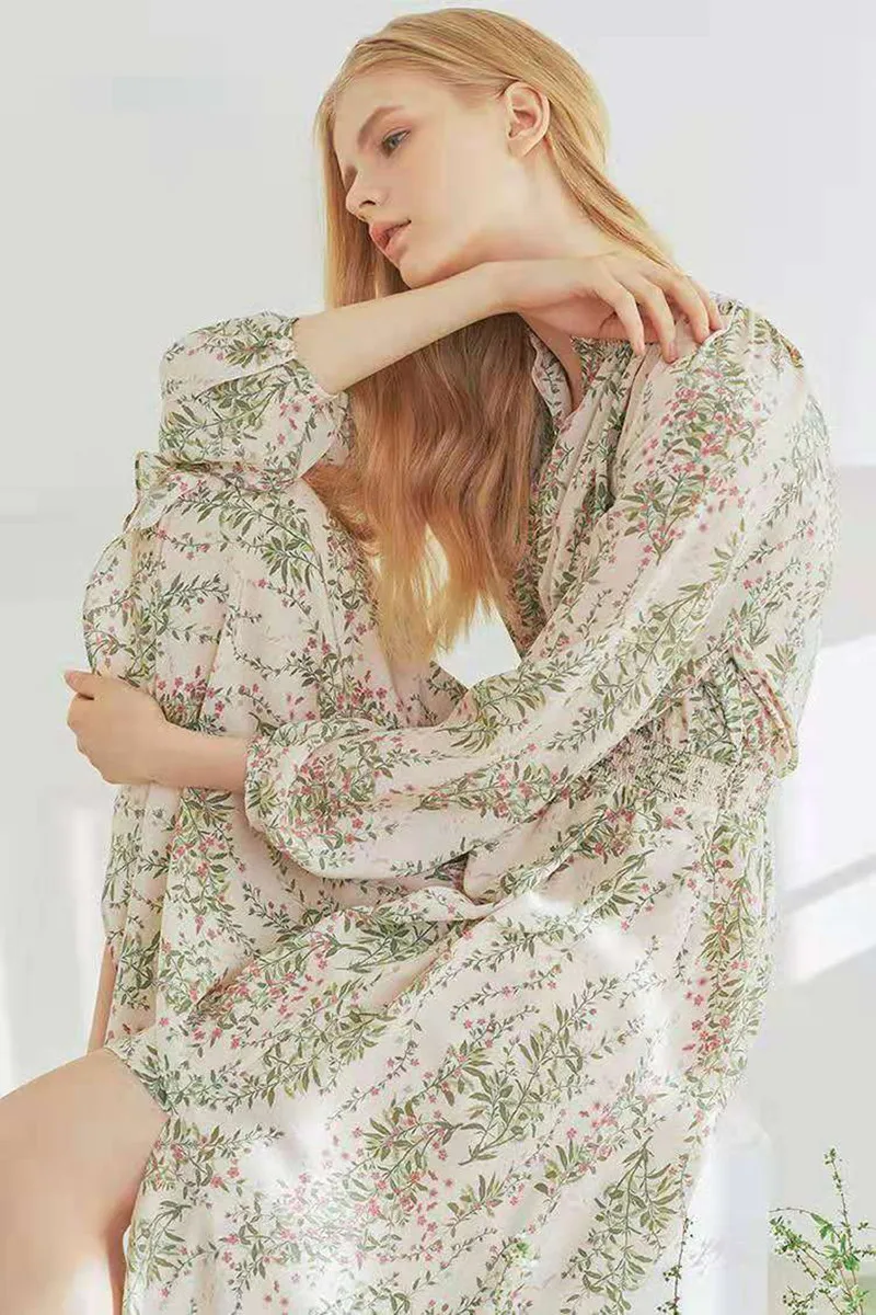 

2019 New Women Flower Print Bohemian Midi Dress Long Sleeve Elegant Long Dress