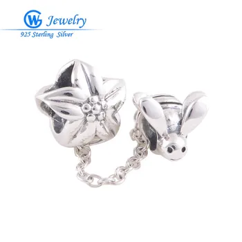 

2pcs/lot S925 sliver Zircon The flower bees jewelry chain pendants fits bracelets charms china supplier wholesale A002H15
