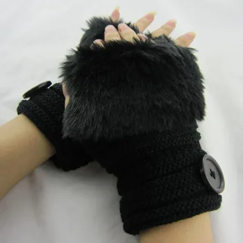 

New 2017 Winter Fingerless Gloves Womens Winter Faux Fur Knitted Button Mittens 9 Colors Sales