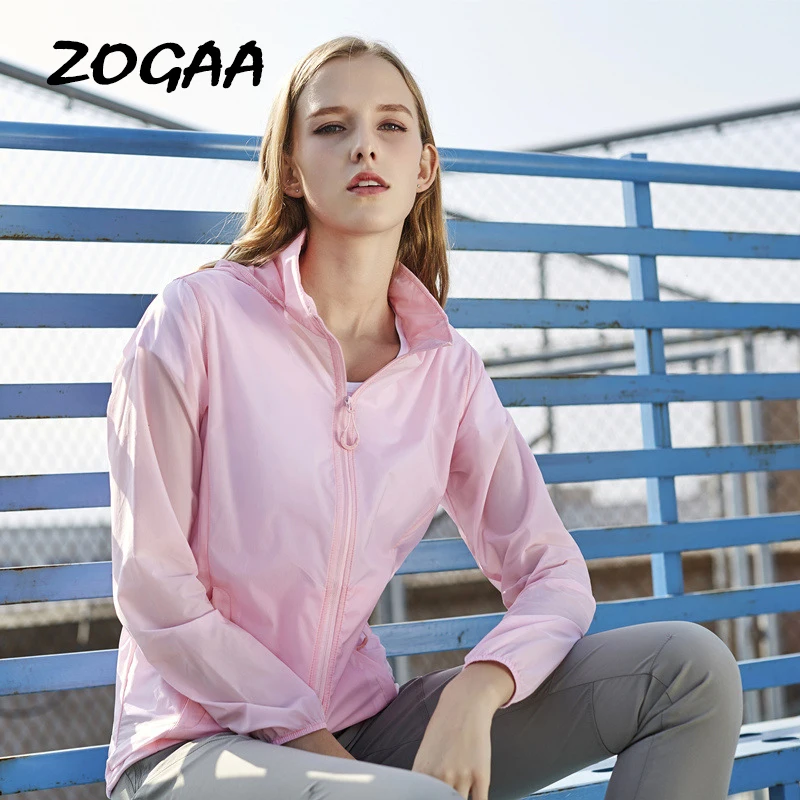 

ZOGAA 2019 Solid Quick Dry Ultra Thin Waterproof Hiking Jacket Anti-ultraviolet Sunscreen Zipper Hooded Couple Jacket Unisex