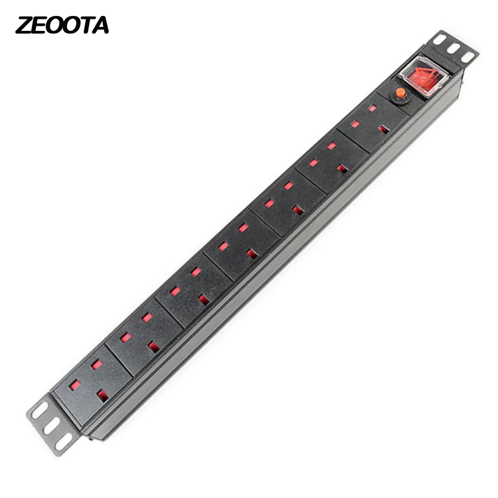 

PDU Power Strip Surge Protector Cabinet Socket 1U 7 way British Switch Overload Lightning Leakage Protection 2m Extension Cord