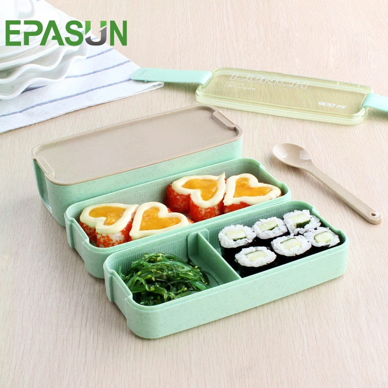 

EPASUN Microwave Lunch Box For Kids Oven Bento Box Protable BPA Free Japanese Wheat Straw Kitchen Plastic Food Container Storage