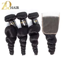 ZQ волос перуанский распущенные волосы волна 3 Связки с кружевом Закрытие Номера для человеческих Инструменты для завивки волос Связки с