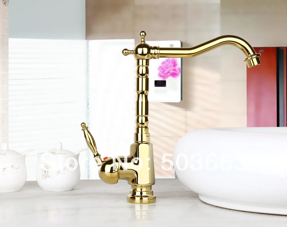 

Best Golden Kitchen Swivel Basin Sink Deck Mounted Single Hole Ceramic Single Handle Faucet Tap MF-719