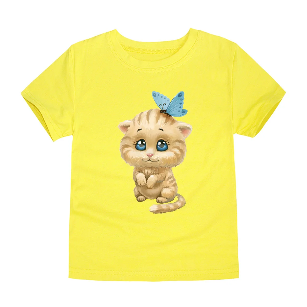 TINOLULING/ футболки для девочек и мальчиков, детские футболки с милым котом, детские футболки с короткими рукавами, модные хлопковые топы для детей 2-14 лет - Цвет: TTTC3