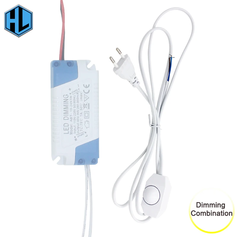 

1Set 220V Dimmable LED Power Supply Plastic Driver+1.8M White Dimming Switch Cable Light Modulator Lamp Line Dimmer for Lamps
