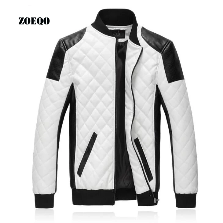 

ZOEQO Men's Motorcycle PU Leather Jacket Men Jackets outwear Fashion Splice Plaid Mens Jackets And Coats Plus Size jaket M- 6XL