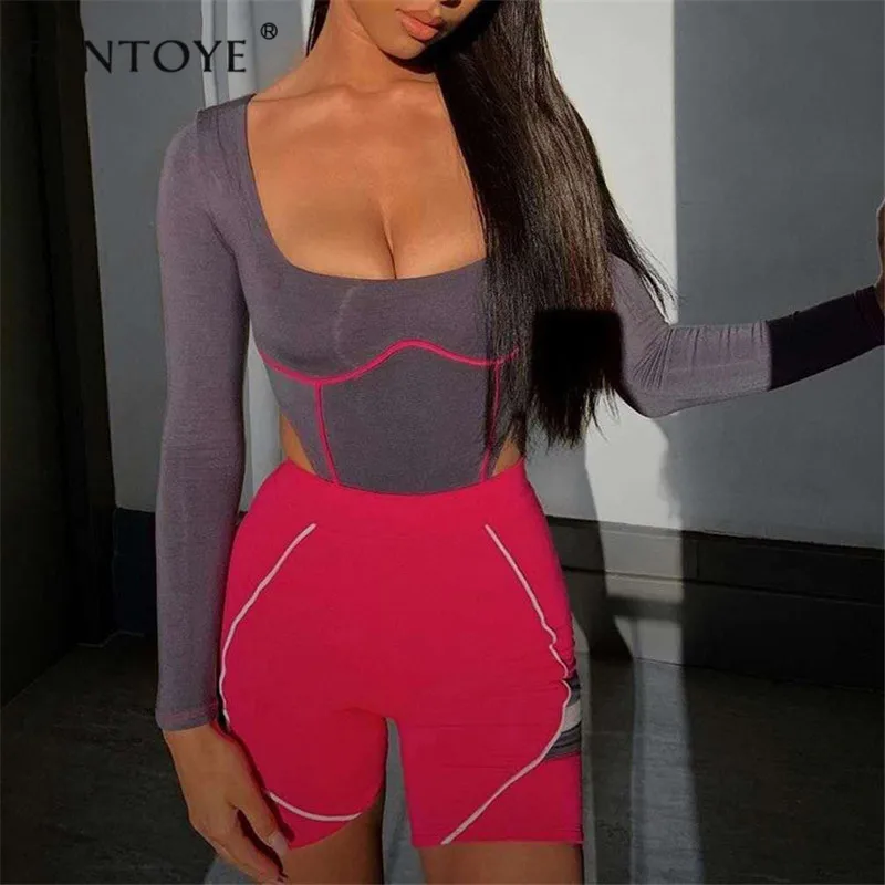 

Fantoye 2019 New Women Stripped Bodycon Bodysuit Full Sleeve Low Collar Romper Summer Skinny Playsuit Casual Beachwear Bodysuits