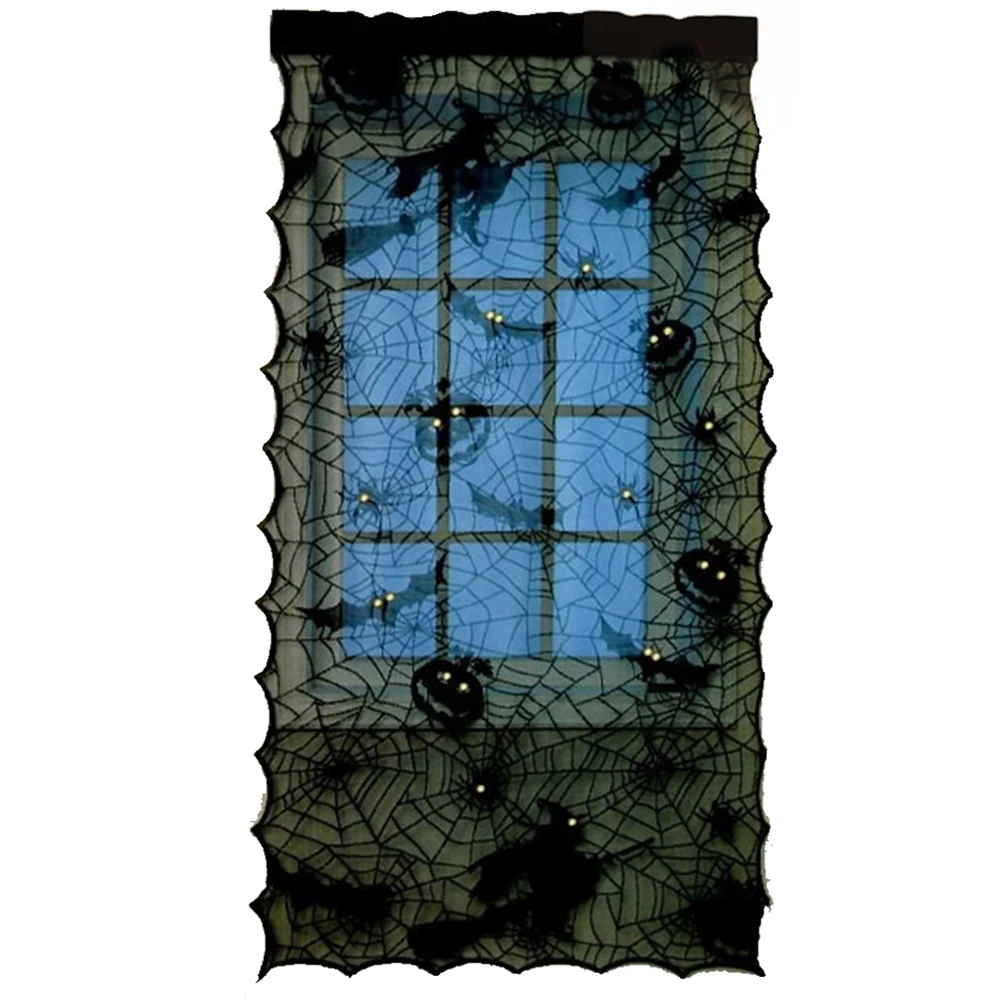 

Props Door Window Lace Witch Pumpkin Pattern Haunted Halloween Curtain Holiday Gift Spider Home House Decoration Bat