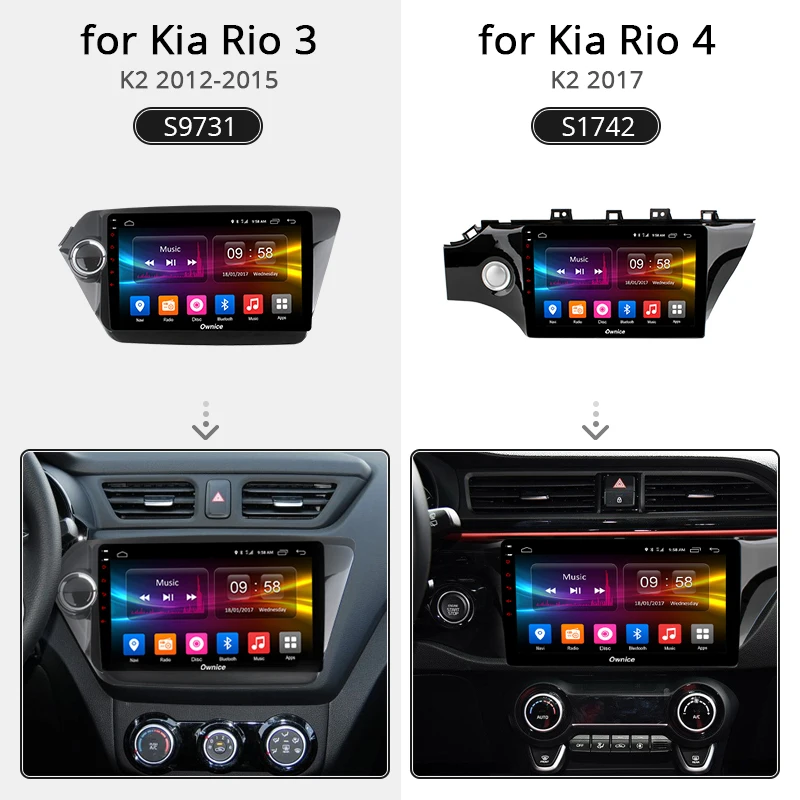 Excellent Ownice K1 K2 K3 android 9.0  car 2 din radio gps navi player for Kia k2 RIO 3 4 2012 - 2015 2017 auto system unit player 1