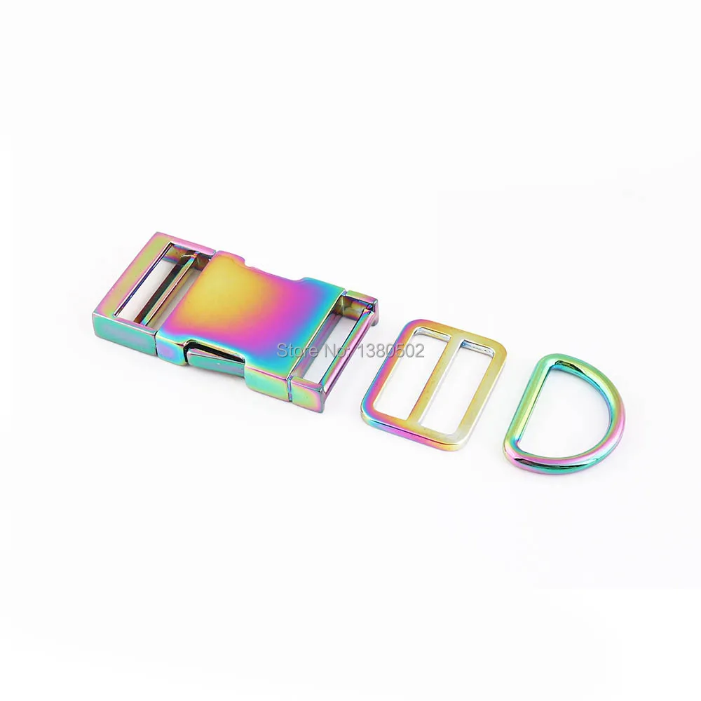 

Top Quality Rainbow Color Metal Belt Buckle Strap Quick Side Release Buckle slide Buckle D ring For Bag accessories