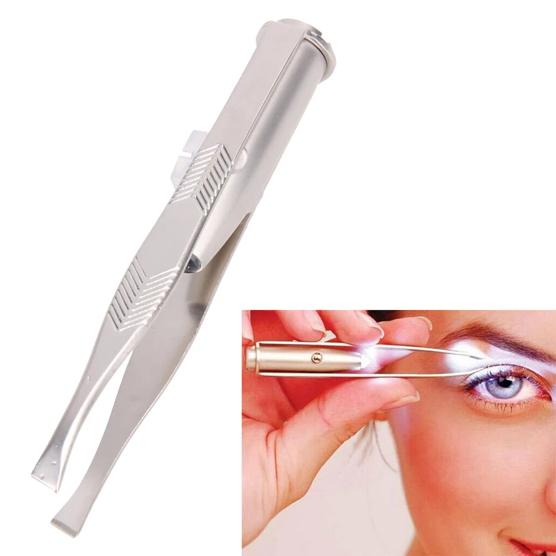 1PC New LED Light Eyebrow Tweezers Stainless Steel Clamps Tweezers