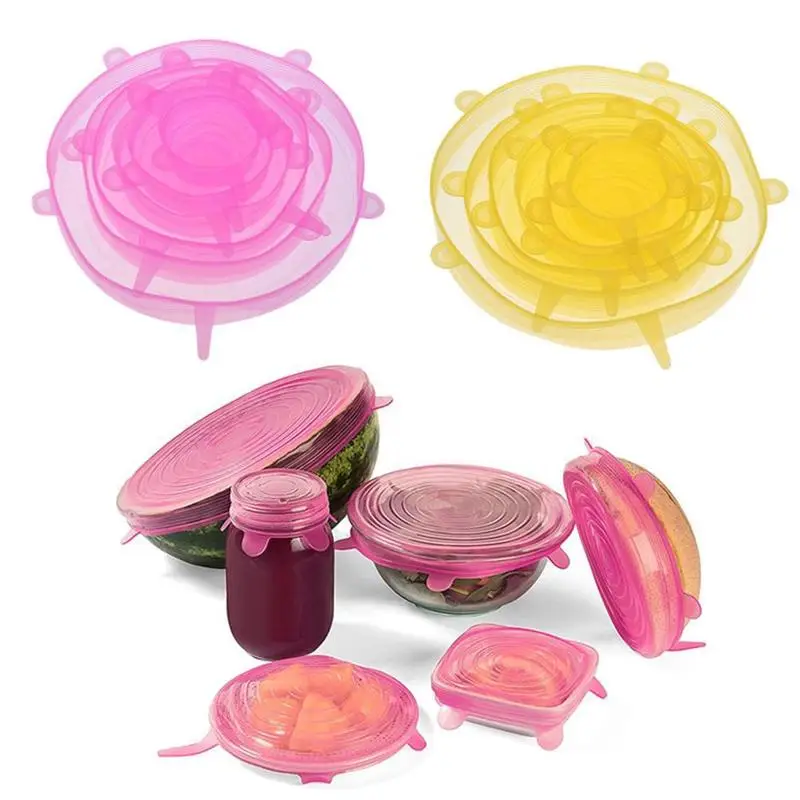 

6Pcs/set Silicone Stretch Lids Food Wraps Reusable Food Fresh Keeping Sealed Covers Seal Vacuum Stretch Lids Wraps