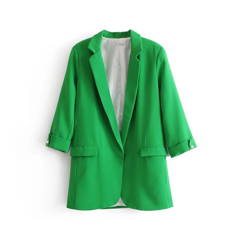 Women Large Size Six color Optional Casual Small Suit Lapel Double Side Pockets Buttonless Cardigan Solid Color Seven-point | Женская