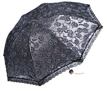 Компактный кружевной свадебный зонтик складной дорожный зонт от солнца УФ-блок(серый - Цвет: black