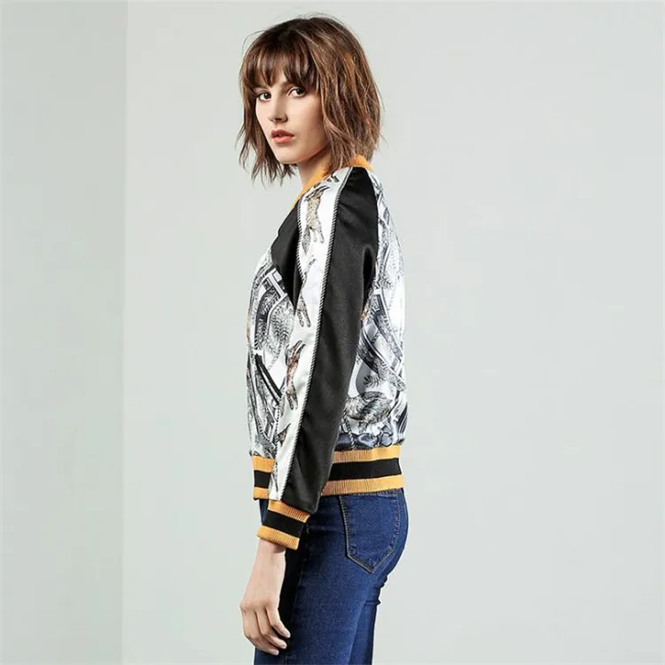 2018 spring Autumn Runways women baseball uniform casual Queen of egypt print women full sleeve jacket (A031) Coats