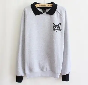 

Women Cartoon Cat Printed Hoodies 2016 Newest Autumn Turn-down Collar Sweatshirts Fashion Casual Pullovers Sudaderas