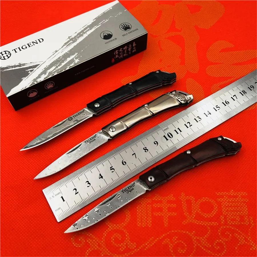 

TIGEND CF5406T Damascus Steel Folding knife titanium handle hunting survival camping Keyring knives pocket EDC practical tools