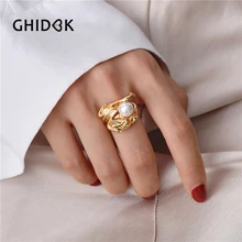 GHIDBK барокко белый жемчуг плиссированные кольца Femme золото себе тонкий нерегулярные цветок кольцо эстетическое массивное палец кольцо