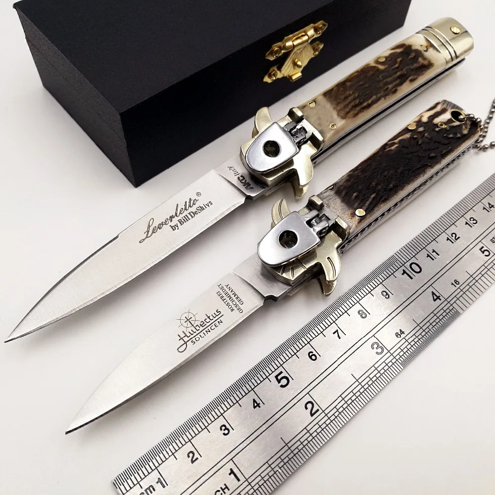 Итальянский мафиозный складной нож D2 лезвие натуральный Рога Ручка Карманные походные ножи выживания Охота тактический быстро открыть EDC инструмент
