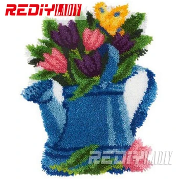 

REDIY LADIY Latch Hook Rug Floor Mat Wall Tapestry Tulips Flowers Pre-Printed Canvas 3D Yarn Embroidery Carpet Rug 110x80cm