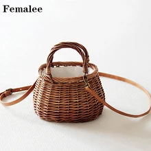 Женские плетеные сумки с лентами и галстуком-бабочкой на веревочной ручке, сумки на плечо из натуральной кожи в деревенском стиле, повседневные тканые сумки ручной работы из ротанга