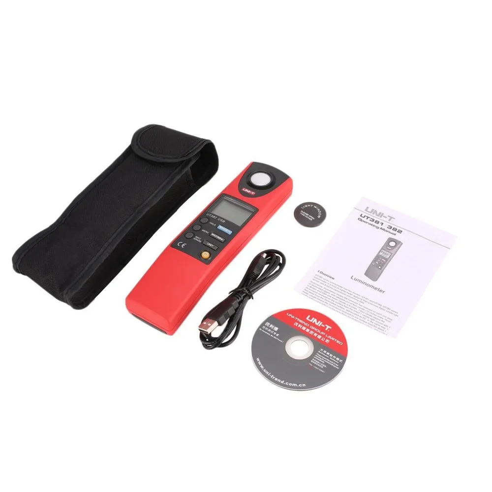 

UNI T UT382 Digital Luxmeter Light Meter Lux/FC Meter Auto range 1999 count Luminometer 20,000 Lux Data storage USB interface
