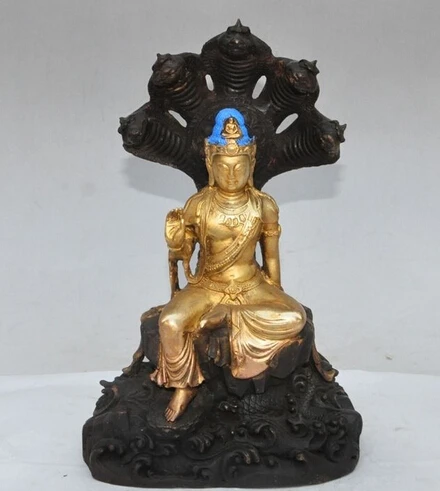 

shitou 002862 Tibet Buddhist Bronze 5 Snake Head Naga Kanya kwanyin bodhisattva Buddha Statue