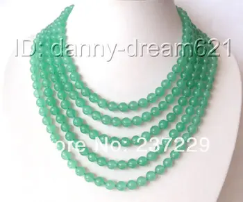 

Wholesale price FREE SHIPPING AD AMAZING 100"8mm round green jade beads necklace