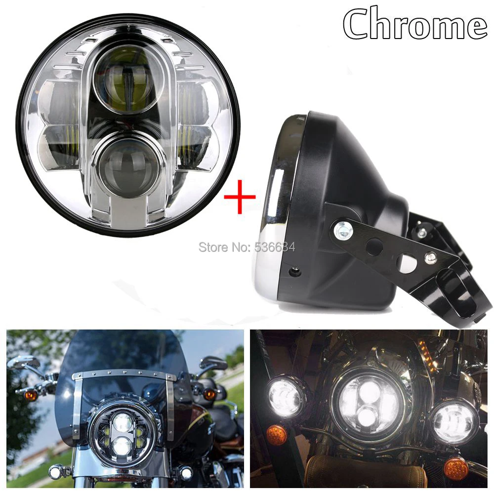 

7 Inch 80W Chrome Waterproof Led Projector Headlight and Headlight Shell Housing Bucket for Motorcycle Softail Slim