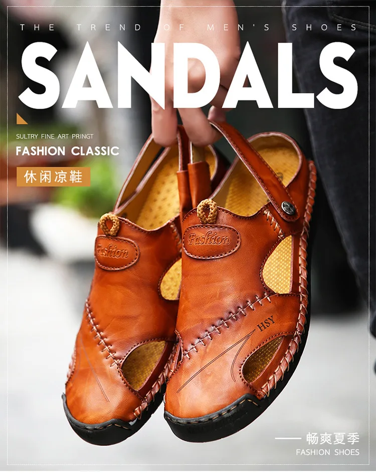 Новые повседневные мужские мягкие сандалии удобные мужские летние кожаные сандалии мужские летние пляжные сандалии в римском стиле Большие размеры