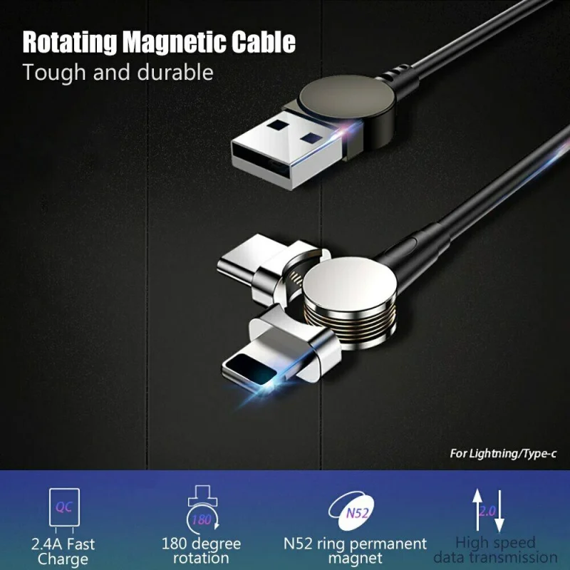 

Magnetic USB Type C Cable Data Sync Nylon Braided LED Indicator Magnet Charger Cable 180 Degree Rotating Magnetic Data Line