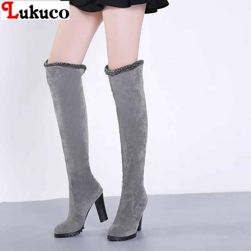 

Lukuco New Sale Large Size 40 41 42 43 44 45 46 47 48 Winter Plush Boots Knee High Women Botas Handmade Warm Plush Shoes Woman