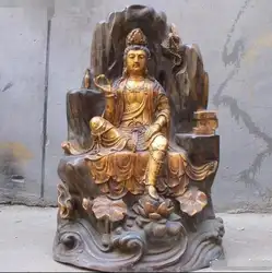 17 "Китай Народная старый Бронзовый Sit Холм Благоприятный Кван-Инь Бодхисаттва Статуя Будды