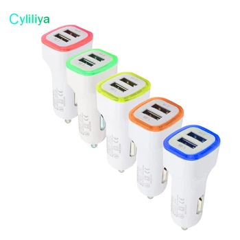 

cyliliya 50pcs Dual 2 usb ports 2.1A+1A led University Car charger adapter for iphone 5 6 7 samsung mobile phone wholesale