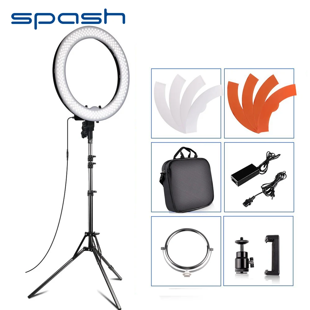 Продажа Spash RL 18 светодио дный кольцо света фотографии освещения с штатив зеркало для макияжа 240 светодио дный s затемнения 5500 К Камера студии телефон ...