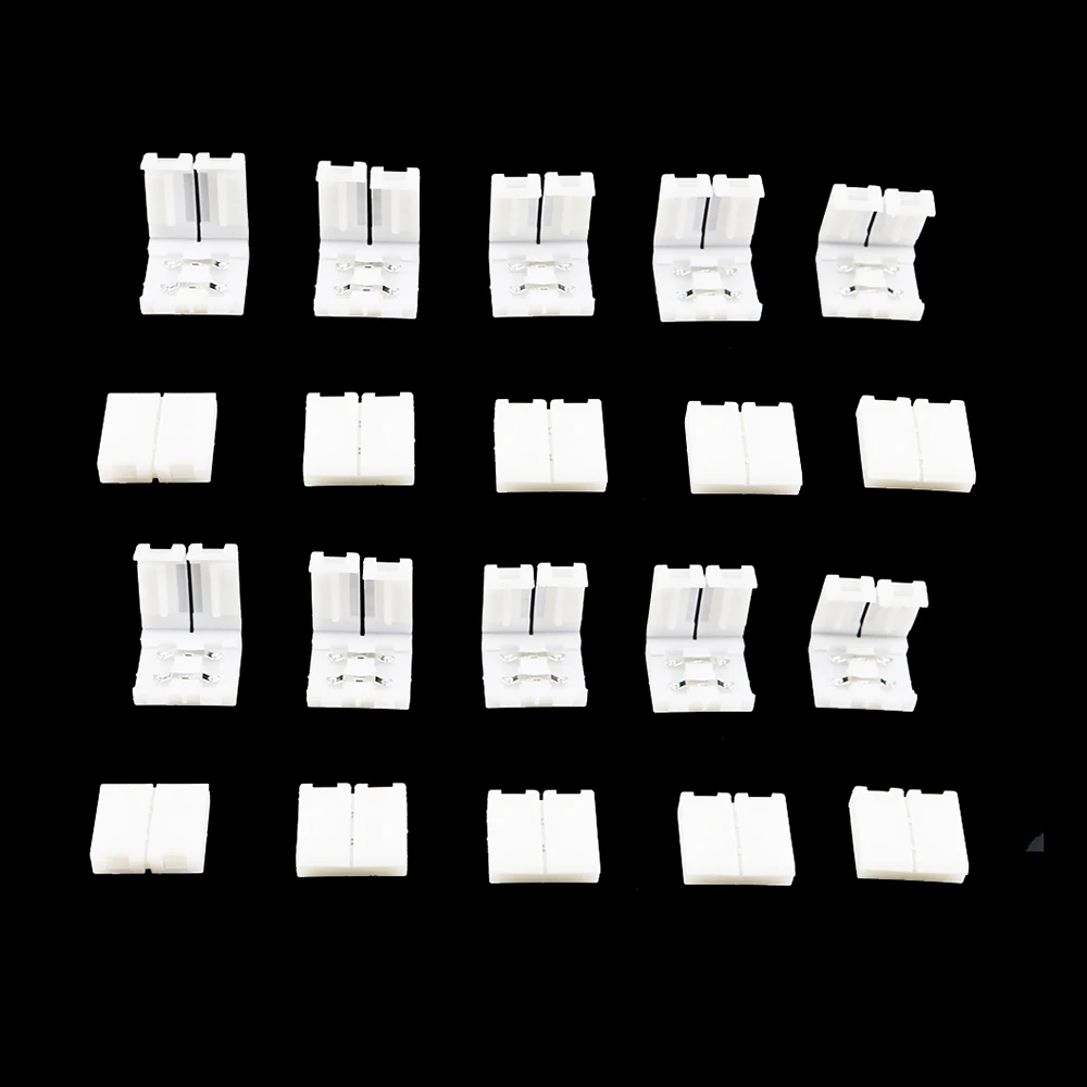 

20pcs Connector Adapter for 5050 Led Strip 10mm 2 pin Single Color No Need Soldering Connector fast shipping W