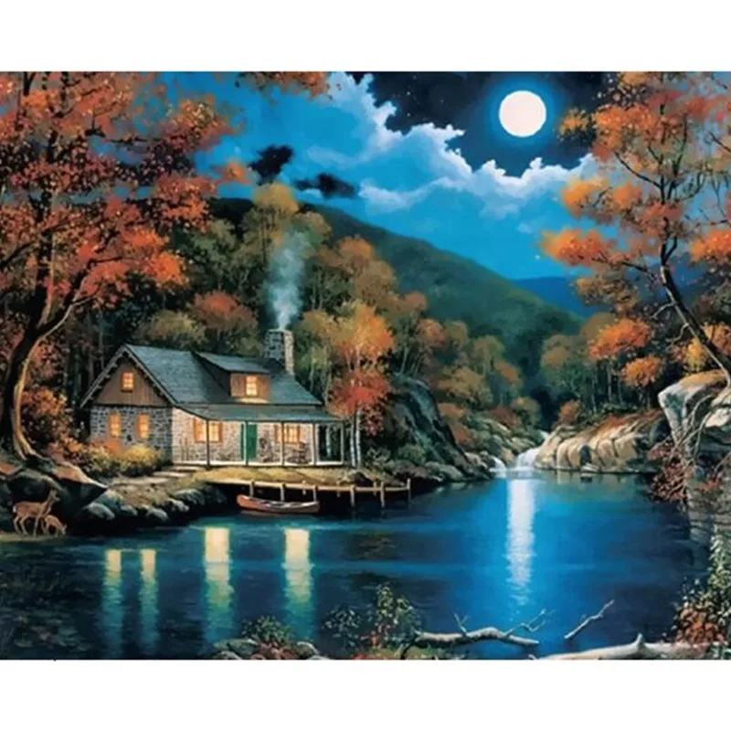 Full diamond painting landscape wall decor picture on canvas river moon paint home gift 