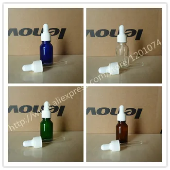 

15ml clear/green/brown/blue shiny Glass Bottle With plastic white normal ring dropper cap. Oil vial, Essential Oil Contai