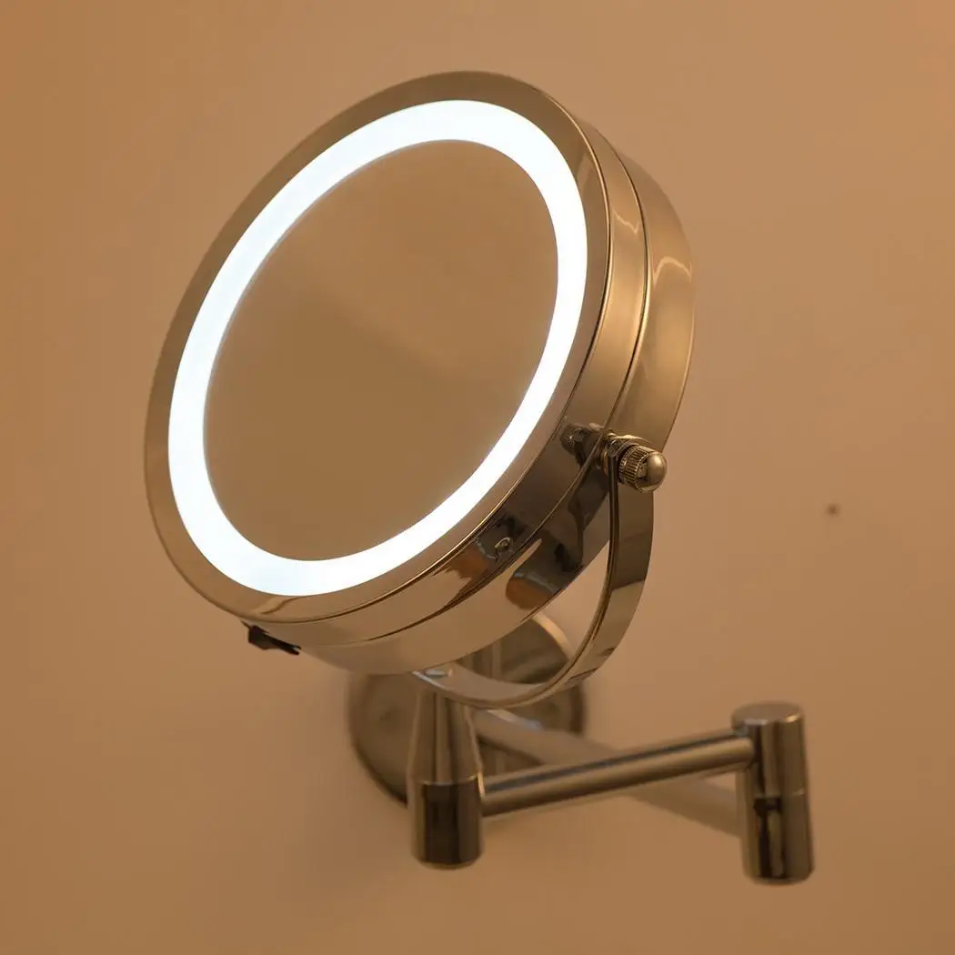 

Bathroom LED Magnifying Cosmetic Mirror Dual Wall Mounted Arm Extend Round 2-Faced Makeup Mirror Silver