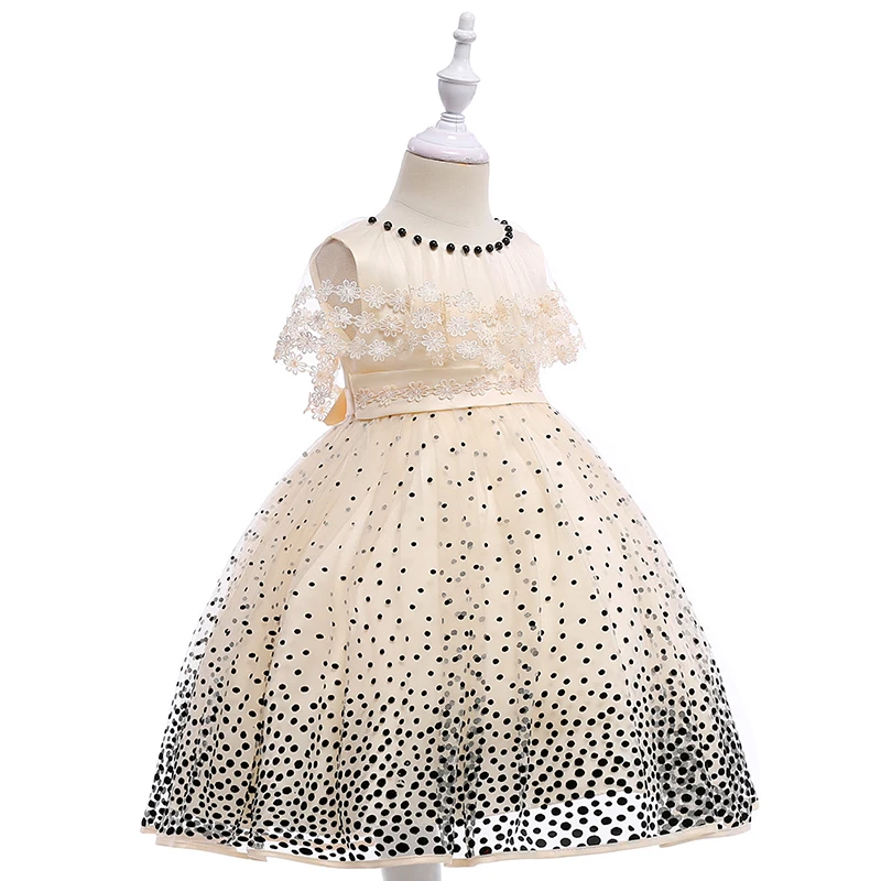 Детское платье с цветочным узором для девочек; кружевное платье с бусинами для дня рождения; детское нарядное бальное платье принцессы в горошек; одежда для свадьбы