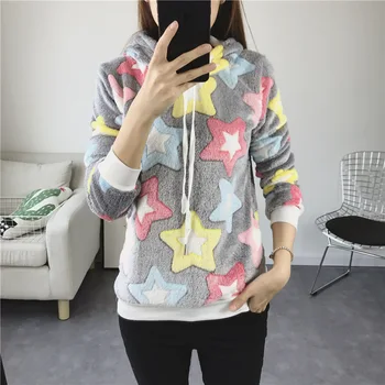 Casual Sweatshirt Tops Winter Korean Women's Long Sleeve O-Neck Pullover Hoodie Print Cartoon Sweatshirt ornate print long sleeve casual sweatshirt