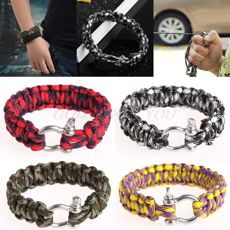 الفولاذ المقاوم للصدأ مشبك حبل سوار Paracord التنزه التخييم في الهواء الطلق بقاء الإسعافات الأولية مجموعات المظلة