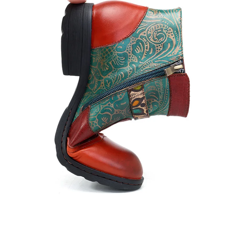 New Plant Texture Female Chelsea Boots Shoes Genuine Leather Stitching Craft Ladies Short Boots Flat Casual Zipper Women's Boots (7)