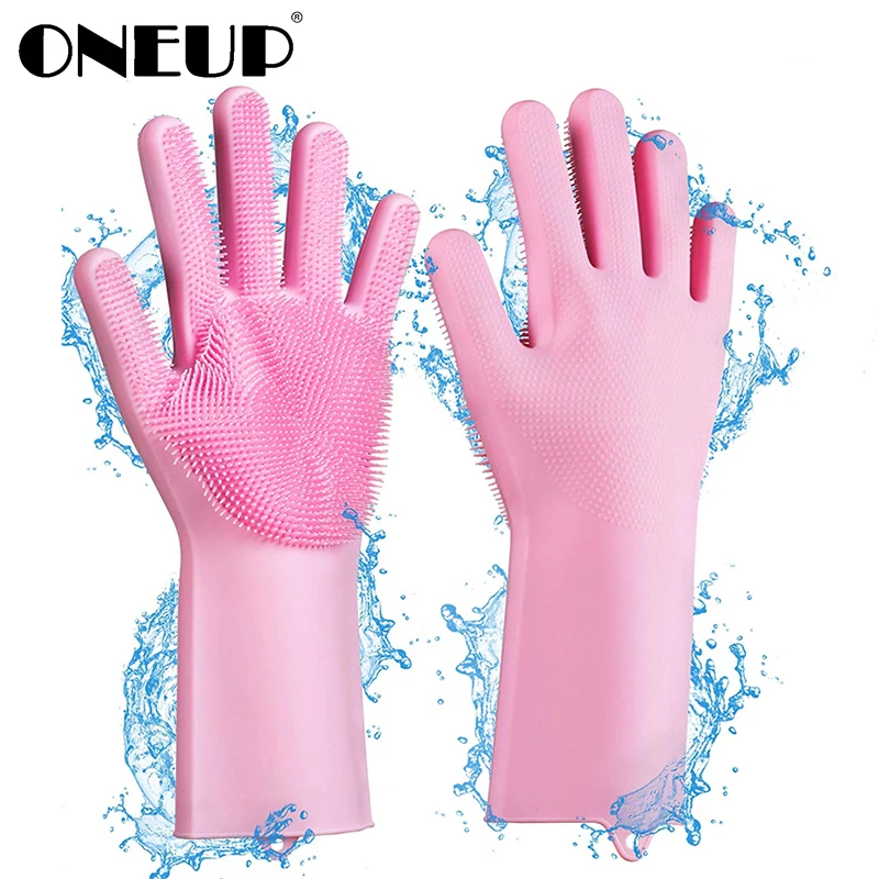 

ONEUP 1 Set Multi-use Silicone Scrubber Rubber Dish Washing Gloves Kitchen Help Durable Dusting Pet Care Household Cleaning Tool