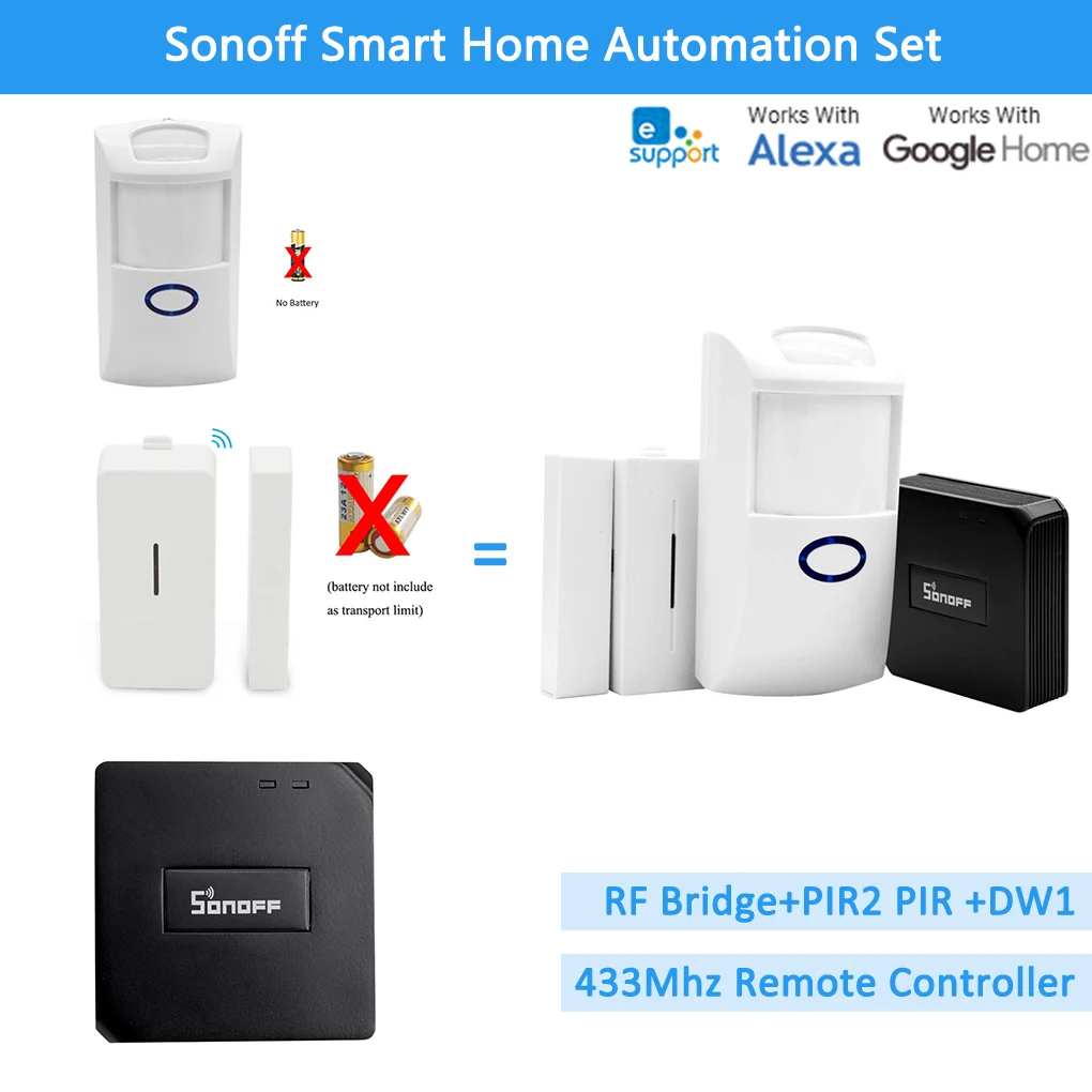Sonoff RF Bridge 433+PIR2 Sensor+ DW1 Door & Window Alarm Sensor Smart Home Automation Works Security Alarm System With Alexa Sonoff RF Bridge 433+PIR2 Sensor+ DW1 Door & Window Alarm Sensor Smart Home Automation Works Security Alarm System With Alexa