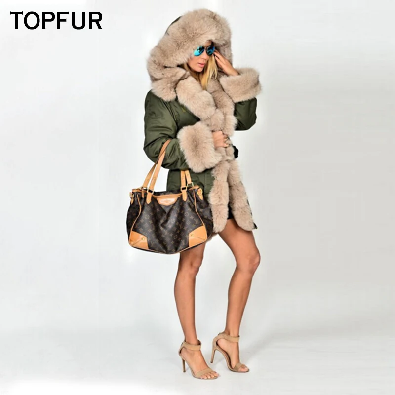 TOPFUR Winter Women Real Fur Parka Fashion Natural Fox Fur Collar And Cuff Long Thick Real Fur Parka Luxurious Plus Size TOPFUR Winter Women Real Fur Parka Fashion Natural Fox Fur Collar And Cuff Long Thick Real Fur Parka Luxurious Plus Size